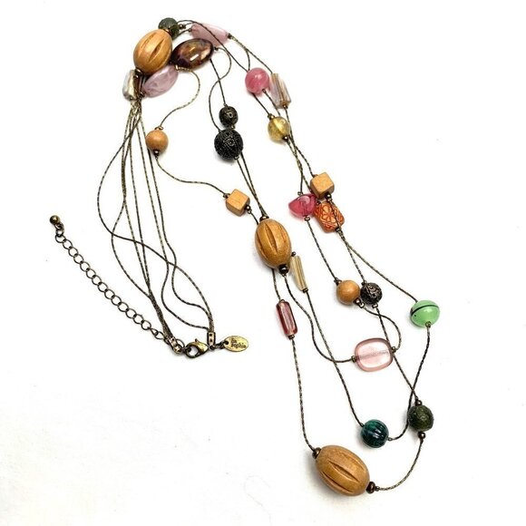 Lia Sophia Triple Strand Floating Bead Necklace - Gold/Multicolor, 27"L - Picture 7 of 8